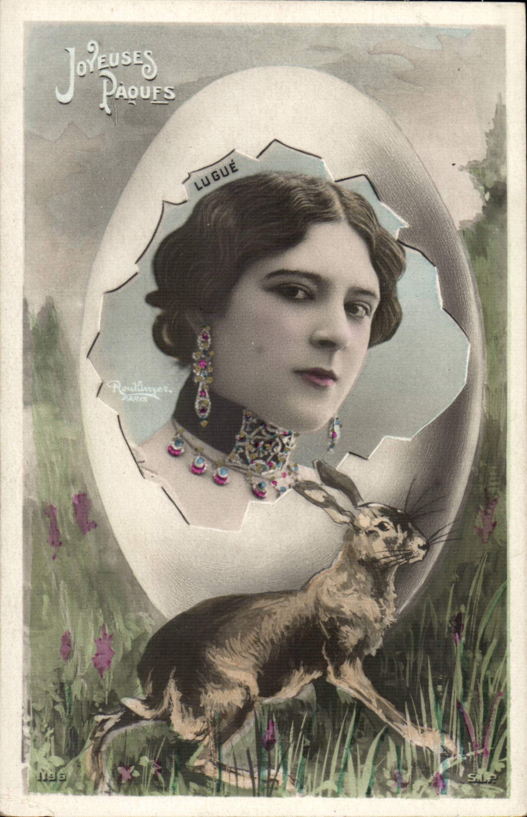 Jolie femme- Joyeuses Paques -lapin -CPA