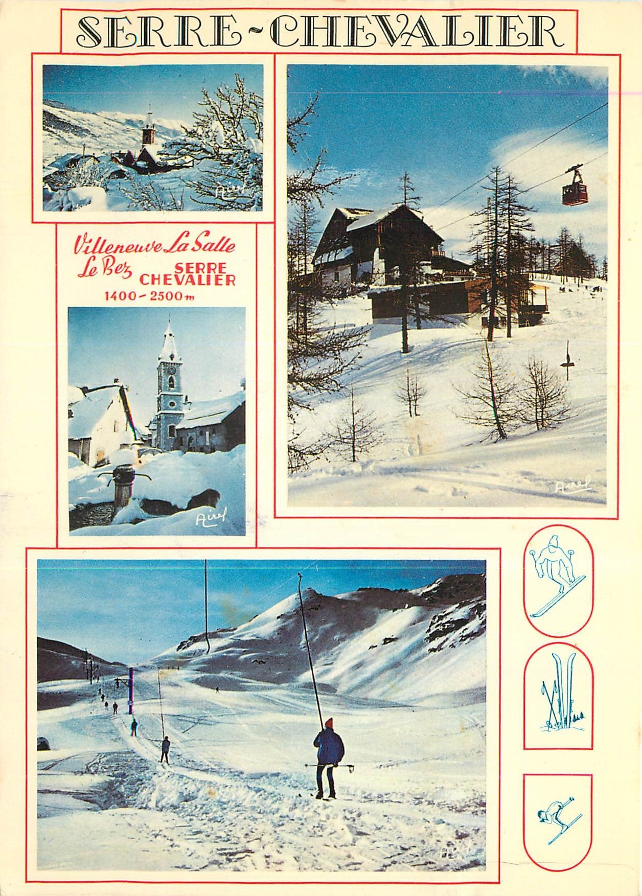 Serre-Chevalier — Villeneuve-la-Salle — Le Bez — Vue de ski et montagnes enneigées — éditeur Airel