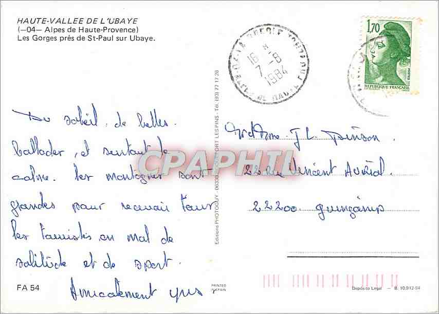 Gorges de l'Ubaye — Haute-Vallee de l'Ubaye — Éditions Phototypy, Taul (04) — Verso