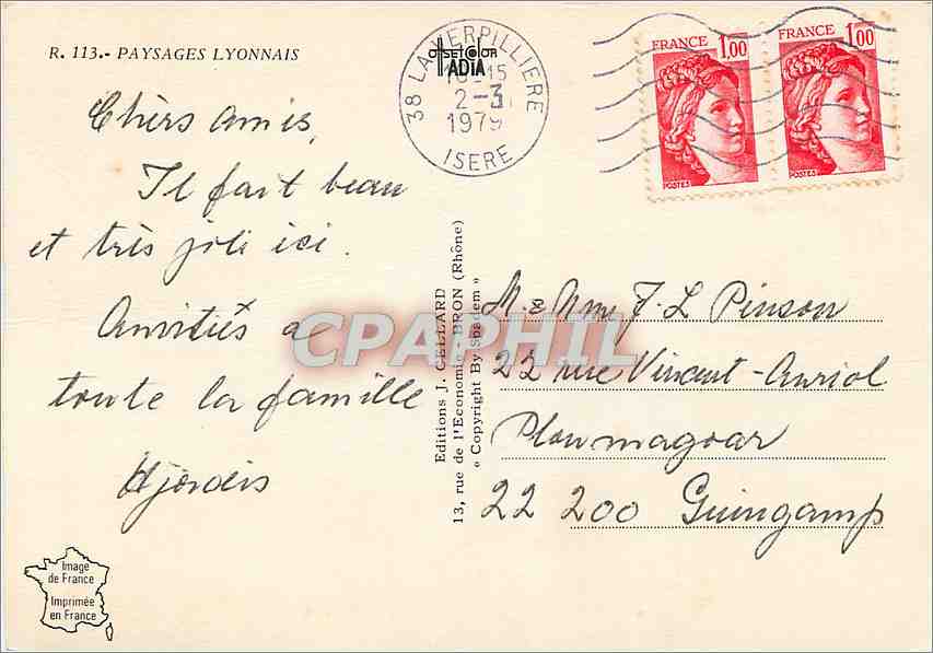 CPM Paysages Lyonnais — Verso