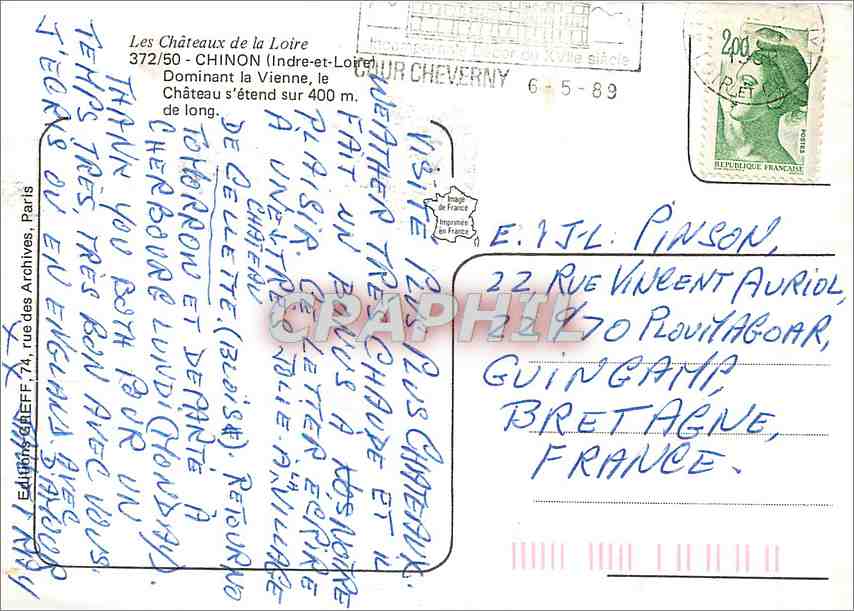 CPM Chinon (Indre et Loire) dominant la Vienne le chateau s'etend sur 400 m — Rückseite