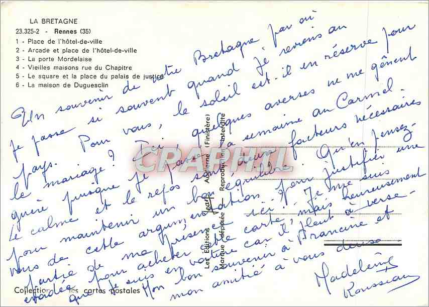 Rennes — Souvenir — CPAPHIL — Verso