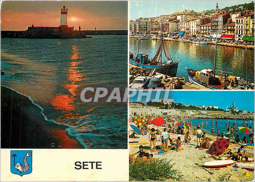 CPM Sete (Herault) Contre jour sur le phare le canal et la plage de la corniche