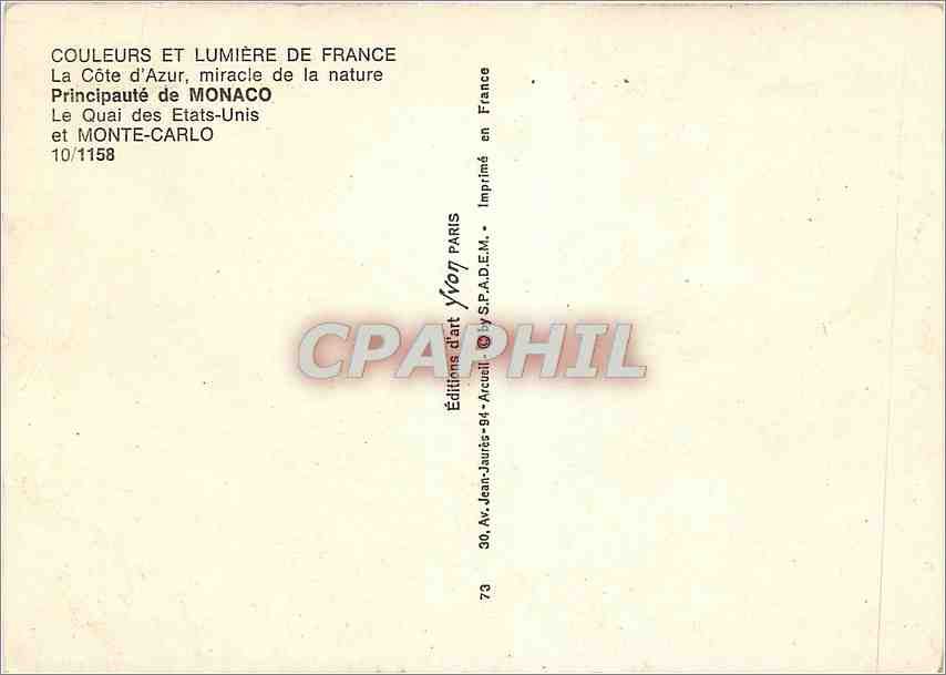 CPM Principaute de Monaco le quai des Etats Unis et Monte Carlo — Rückseite