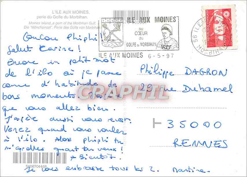 CPM Iles aux Moines perle du Golfe du Morbihan — Rückseite