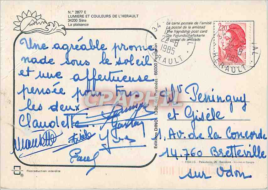 CPM Lumiere et couleurs de l'Herault Ste La Plaisance — Rückseite