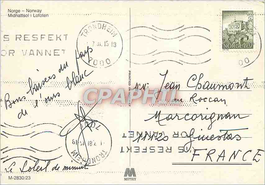 CPM Norge Norway Midhattsol Lofoten  — Verso