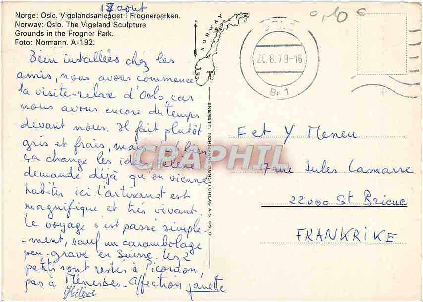 CPM Norway Oslo the Vigeland Sculpture — Verso