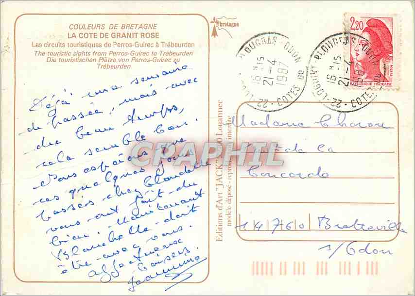 CPM Couleus de Bretagne la Cote de Granit Rose Les circuits touristques de Peros Guirec a Trebeurden — Back