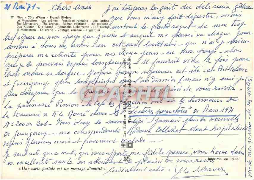 CPM Nice Cote d'Azur French Riviera Le Monastere les arenes vestiges romains les Jardins — Rückseite