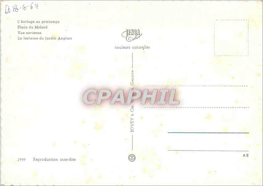CPM Souvenir de Geneve L'Horloge au Printemp Place du Molard vue aerienne — Verso
