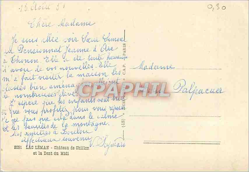 CPM Lac Leman Chateau de chillon et la Dent du Midi Bateau — Back