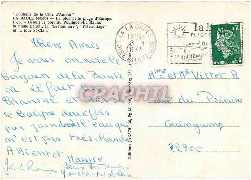 CPM La Baie de la Baule la plus belle plage d'Europe — Rückseite