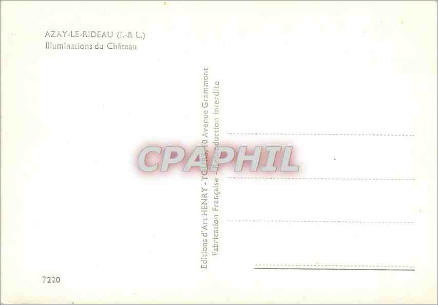 CPM Azay Le Rideau (I et L) Illiminations du Chateau — Rückseite