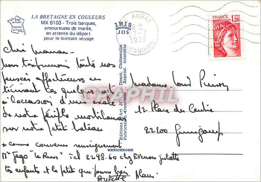 CPM La Bretagne en couleurs trois barques amoureuses de maree — Rückseite