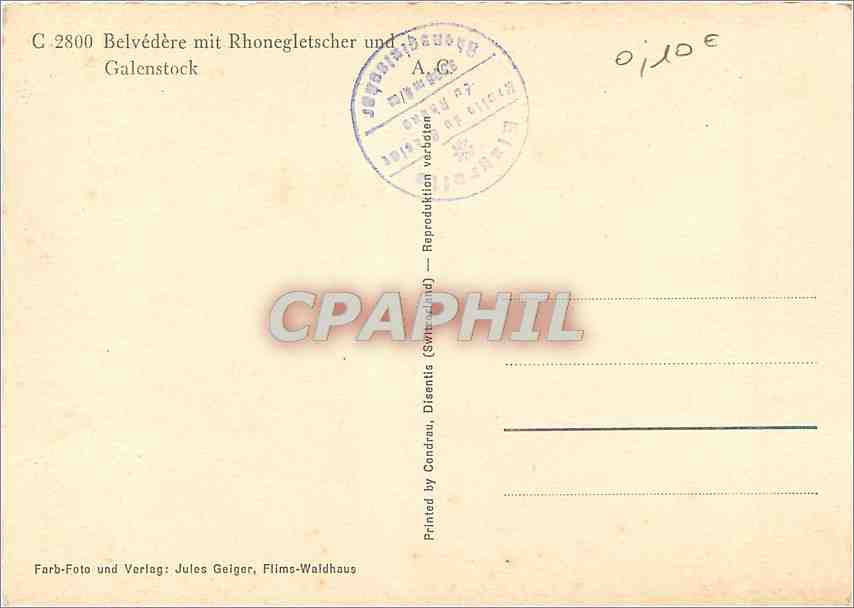 CPM Belvedere mit Rhonegletscher und Galenstock — Rückseite