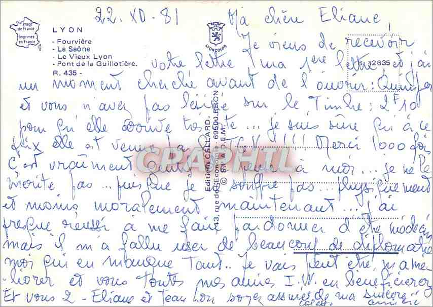 CPM Lyon Fourvier La Saone Le vieux Lyon — Rückseite