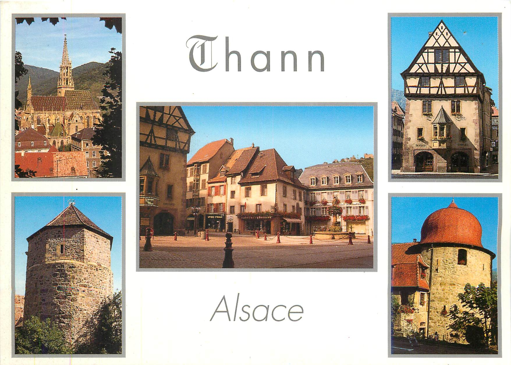 CPM Souvenir d'Alsace Thann La Collegiale St Theibaut Le centre Ville