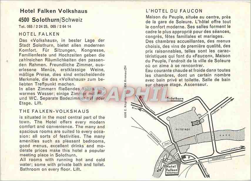 CPM Hotel Falken Volkshaus Solothurn — Rückseite