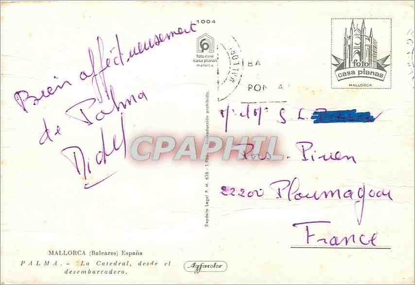 CPM Mallorca (Baleares) Espana La Catedrasl desde et desenbarcadero — Rückseite