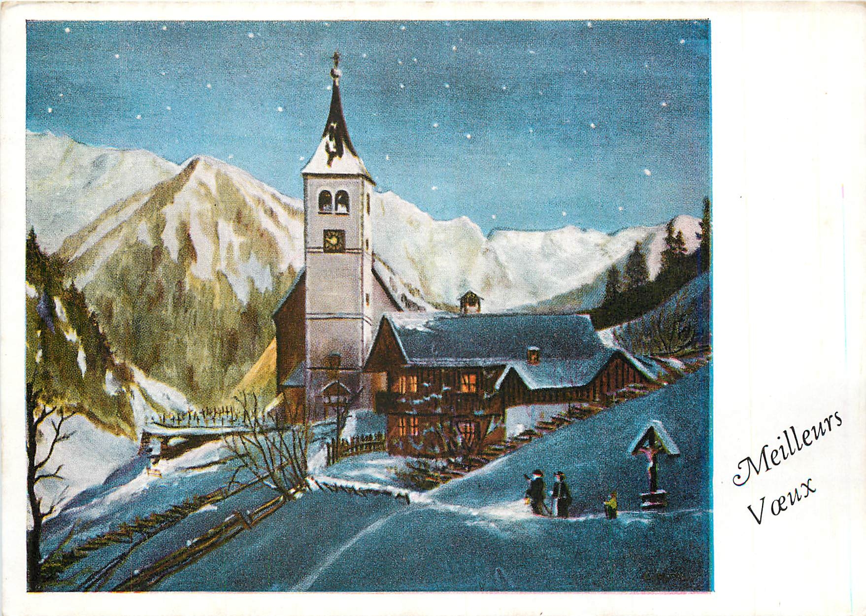 CPM Meilleurs voeux soiree d'hiver