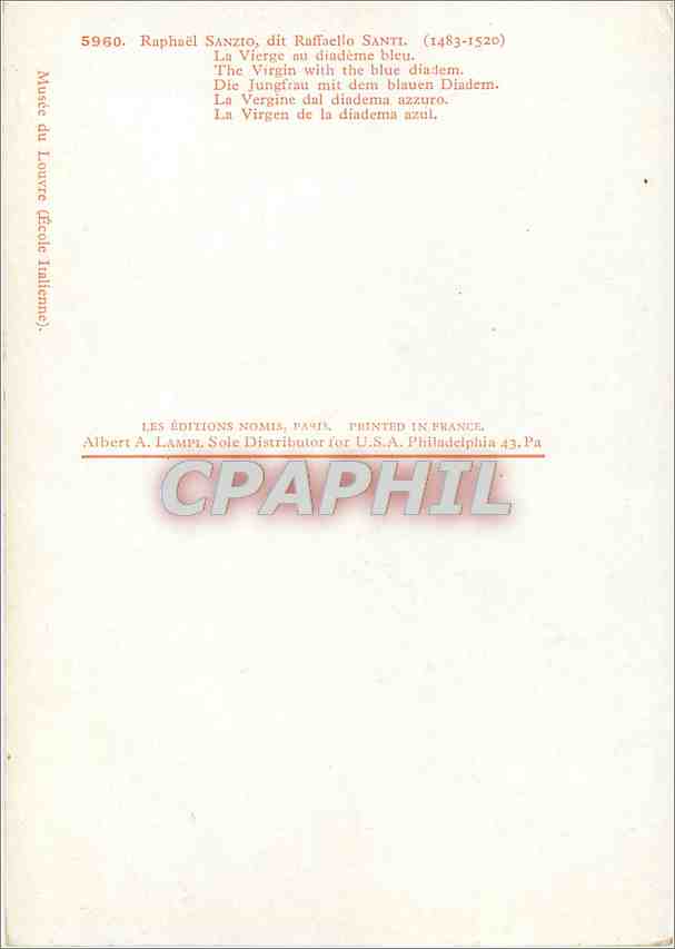 CPM Raphael Sanzto Dit Raffaello Santi (1483 1520) la virgen de la diadema azul — Rückseite