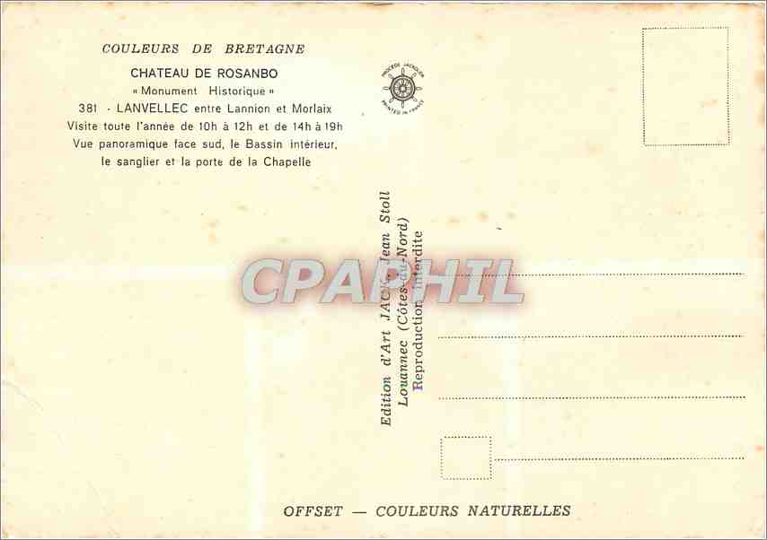 CPM Couleurs de Bretagne Chateau de Rosambo Monument Historique — Back