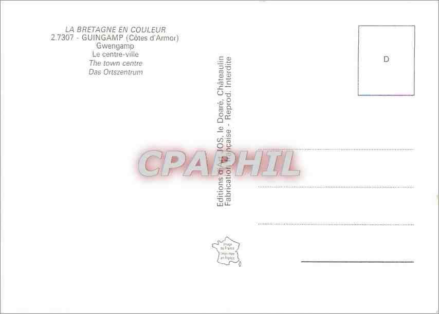 CPM Bretagne en couleur Guingamp (Cotes d'Armor) Le centre ville — Rückseite