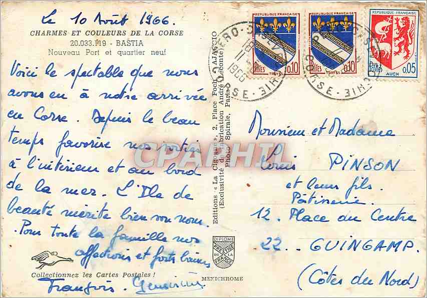 CPM Charme et Couleurs de la Corse Bastia Nocueau Port et quartier neuf — Rückseite