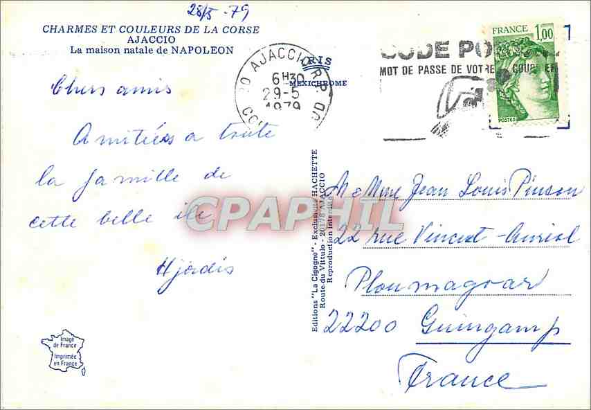 CPM Charme et Couleurs de la Corse Ajaccio La maison natale de Napoleon — Back