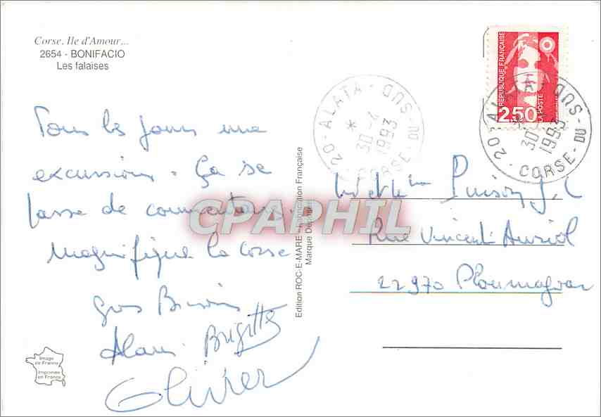 CPM Corse Ile d'Amour Bonifacio Les falaises — Rückseite
