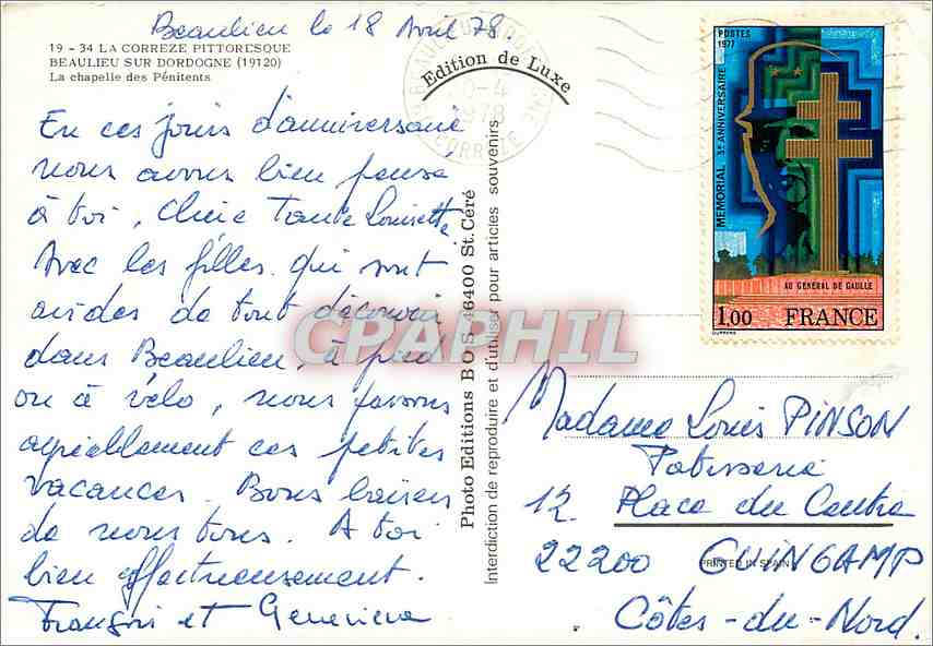 CPM La Correze pittoresque Beaulieu sur dordogne La chapelle des Penitents — Back