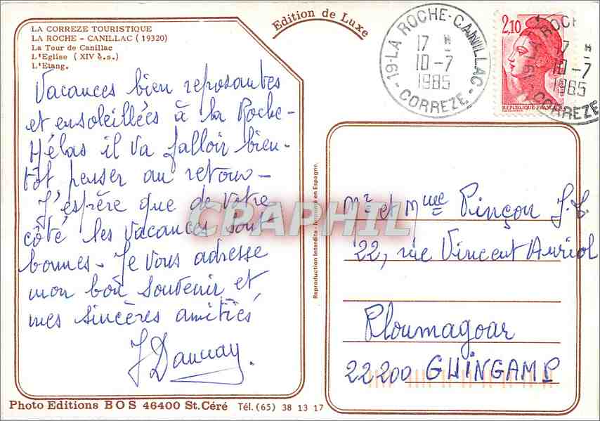 CPM La Correze pittoresque La Roche Canillac La tour de Canillac — Back