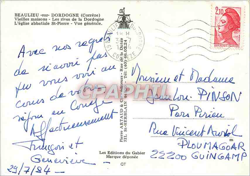CPM Beaulieu sur Dordogne (Correze) vieilles maisons les rives de la Dordogne — Back