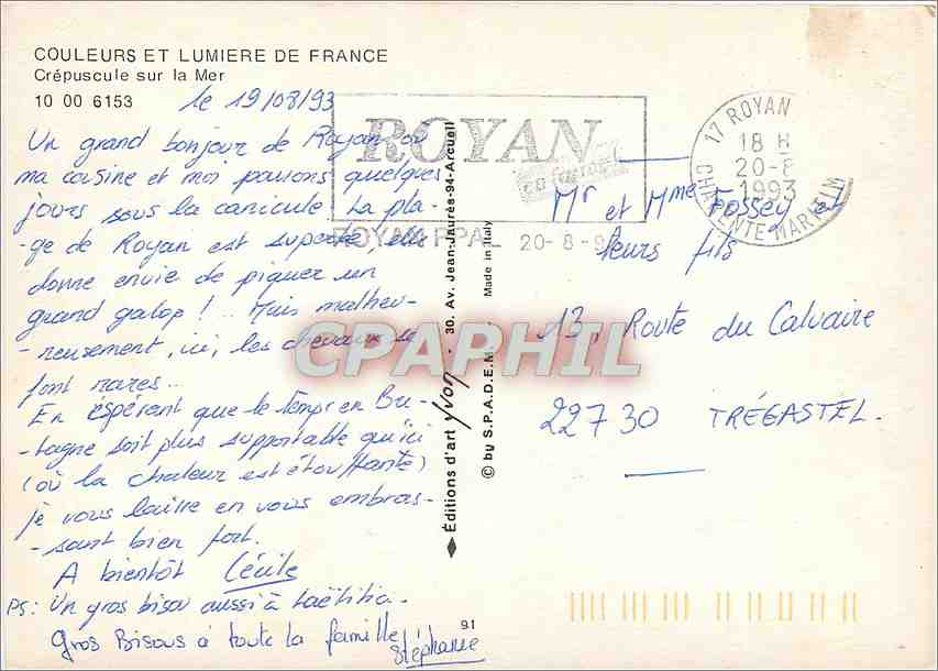 Crépuscule sur la Mer — Royan — Éditions d'art Lyon — Rückseite