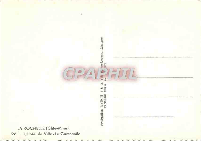 CPM La Rochelle (Chte Mme L'Hotel de ville le campanile — Verso