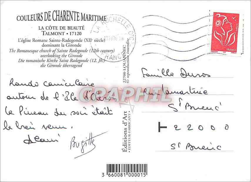 CPM La Cote de Beaute Talmont L'eglise Romane Sainte Radegonde (XIIe s) — Rückseite