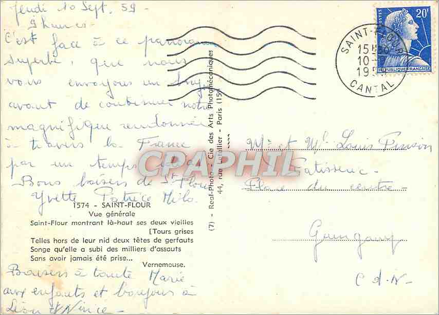 CPM Saint Flour Vue generale Saint Flour montrant la haut ses deux vieilles — Verso
