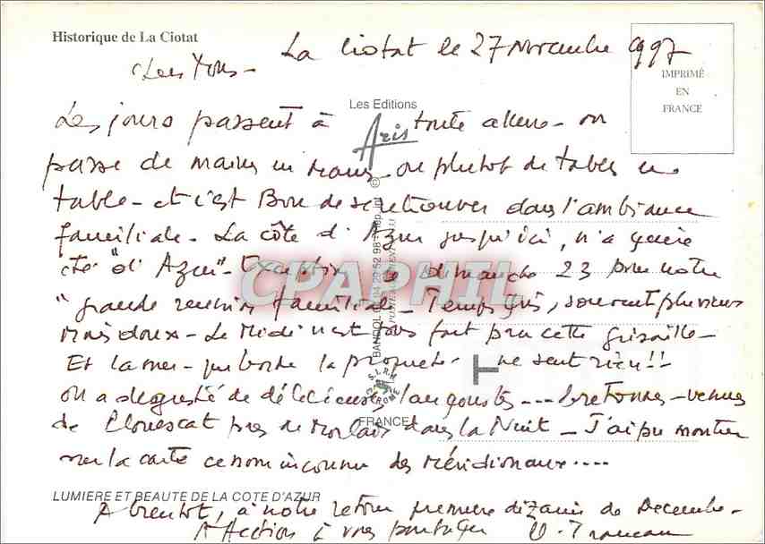 CPM Historique de la Ciotat — Rückseite
