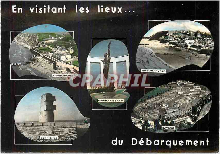 CPM En visitant les lieux du Debarquement Militaria Arromanches Bernieres Omaha Beach Bayeux
