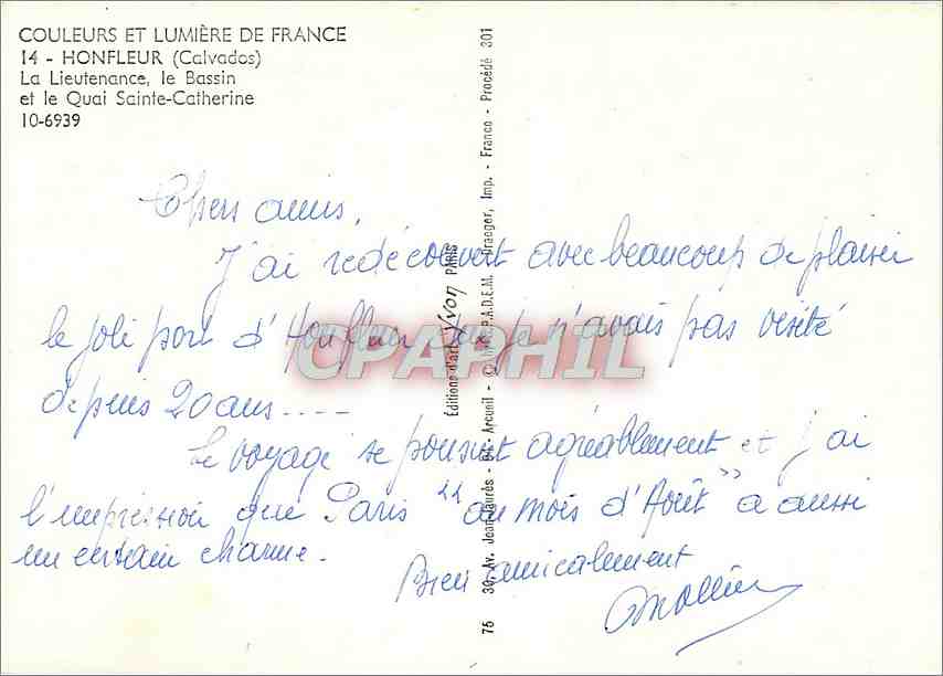 Honfleur (Calvados) — Le Bassin et le Quai Sainte-Catherine — Éditions Juvon — Verso