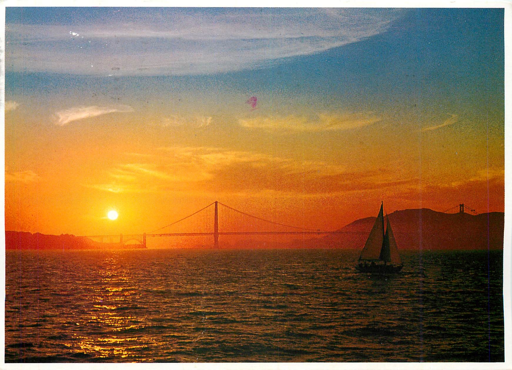 CPM Autumn sunset and the san francisco golden gate Bridge taken in september 1975