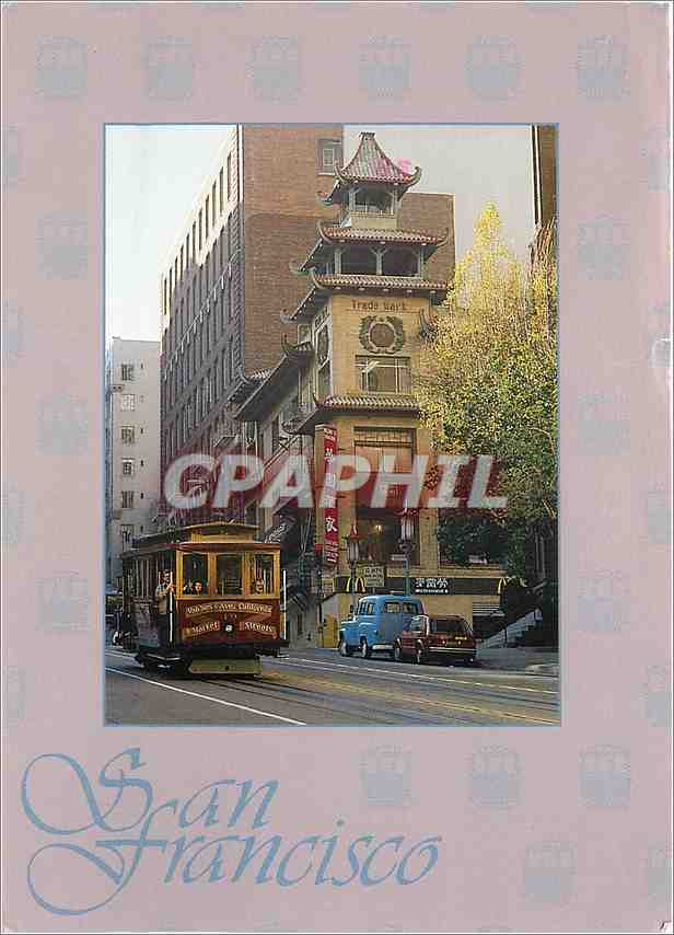 CPM A cable car Descends the hill on california street near