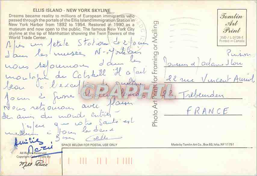 CPM New York Skyline and Ellis Island — Rückseite