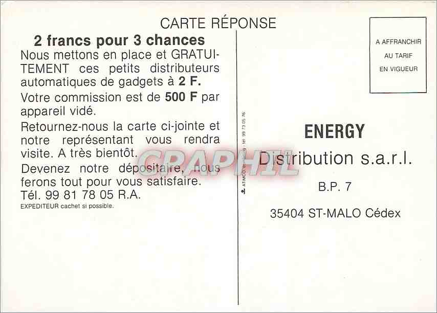 CPM 2 francs pour 3 chances Ernergy Distribution Saint-Malo — Rückseite