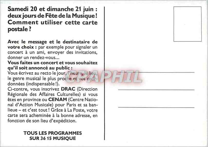 CPM Deux jours de fete de la musique SNCF La Poste — Rückseite