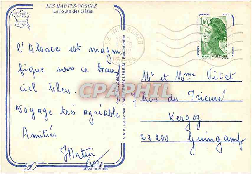 CPM Les route des cretes Les Hautes Vosges — Rückseite