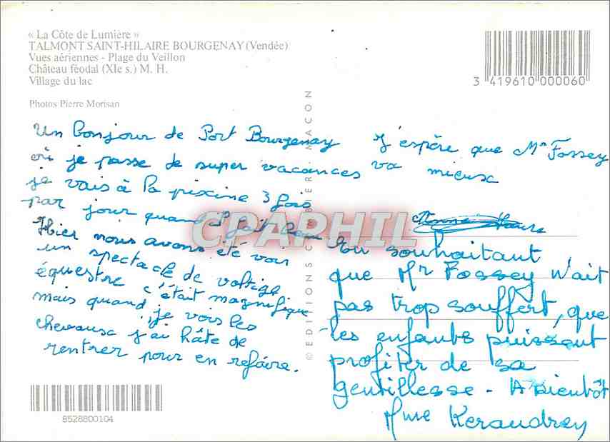 CPM La Cote de Lumiere Talmont Saint Hilaire Bourgenay (Vendee) — Back
