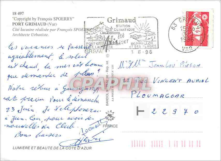 CPM Port Grimaud (Var) Cite Lacustre realisee par Francois Spoerry — Rückseite