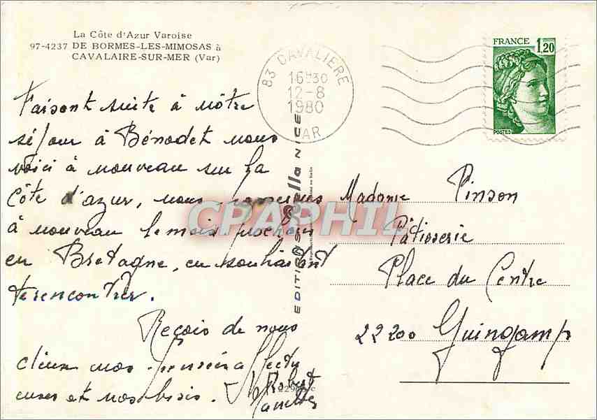CPM Cote d'Azur Varoise de Bormes les Mimosas a cavalaire sur Mer(var) — Rückseite